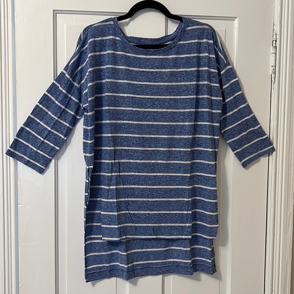 Old Navy Coastal Grandmother Blue & White Striped High-Low Tunic Shirt